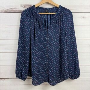Talbots‎ Petite Blouse Small Anchor Print Long Sleeve Button Down Womens